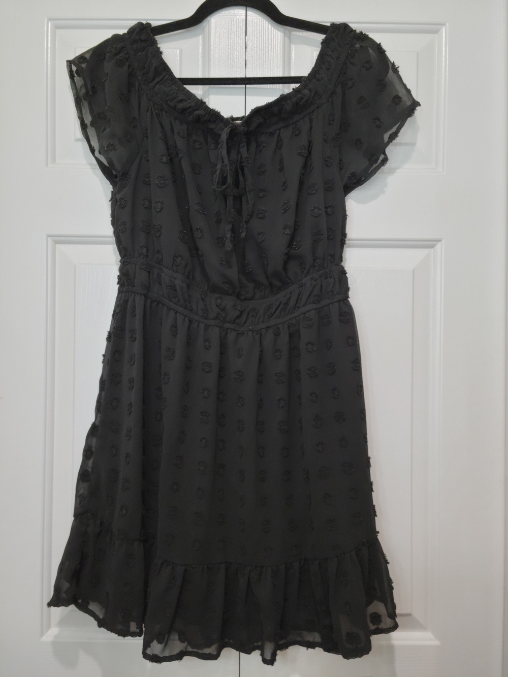 Blush Black Mini Dress with Textured Dot Chiffon